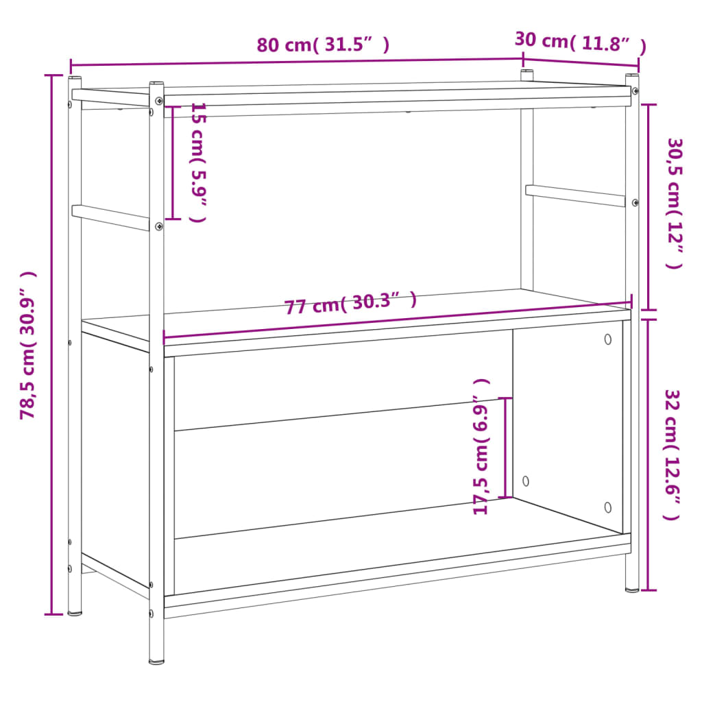 Boekenrek 80X30X78,5 Cm Bewerkt Hout En Ijzer Grijs Sonoma