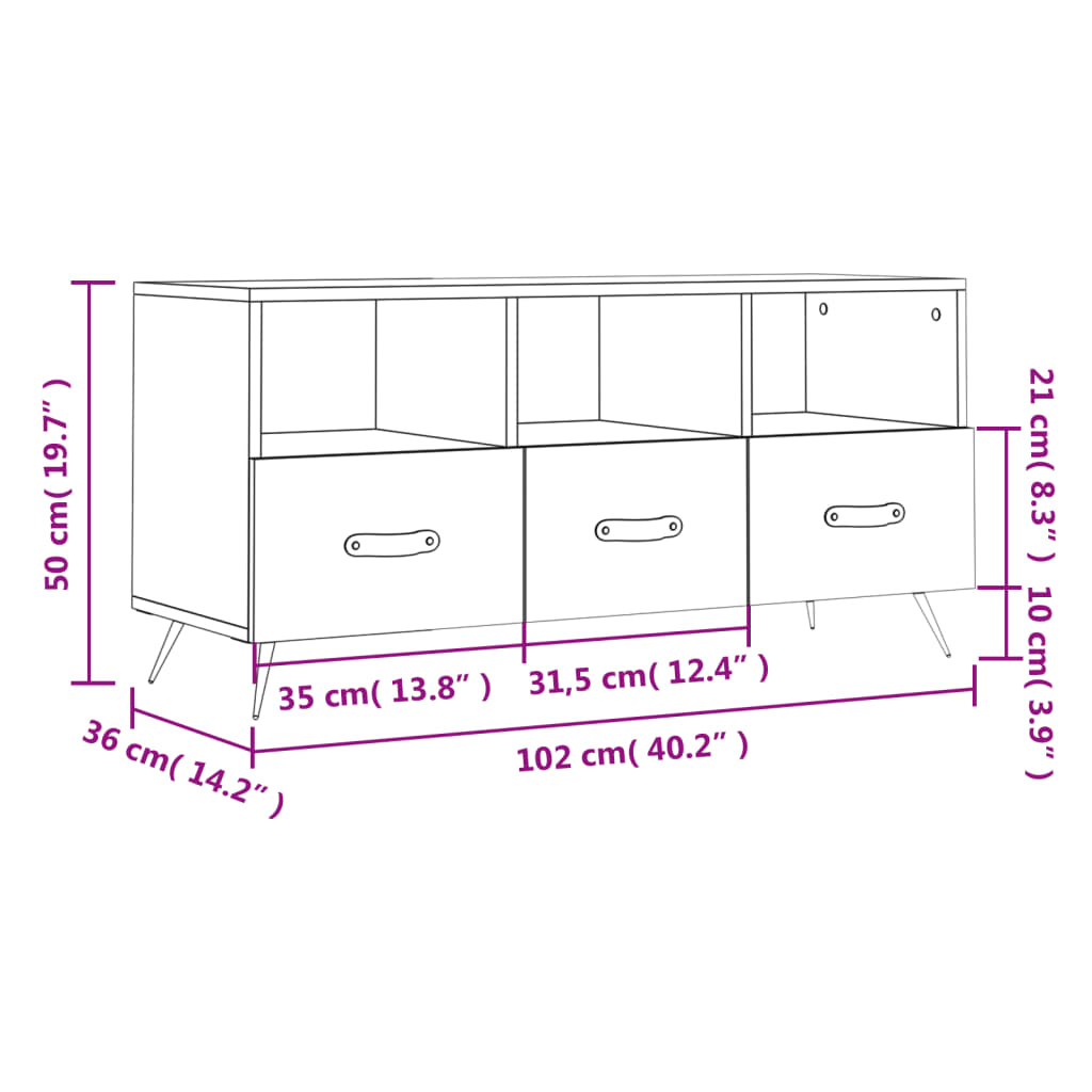 Tv-Meubel 102X36X50 Cm Bewerkt Hout Betongrijs