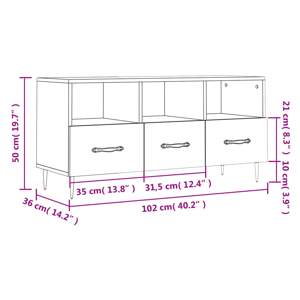 Tv-Meubel 102X36X50 Cm Bewerkt Hout Betongrijs