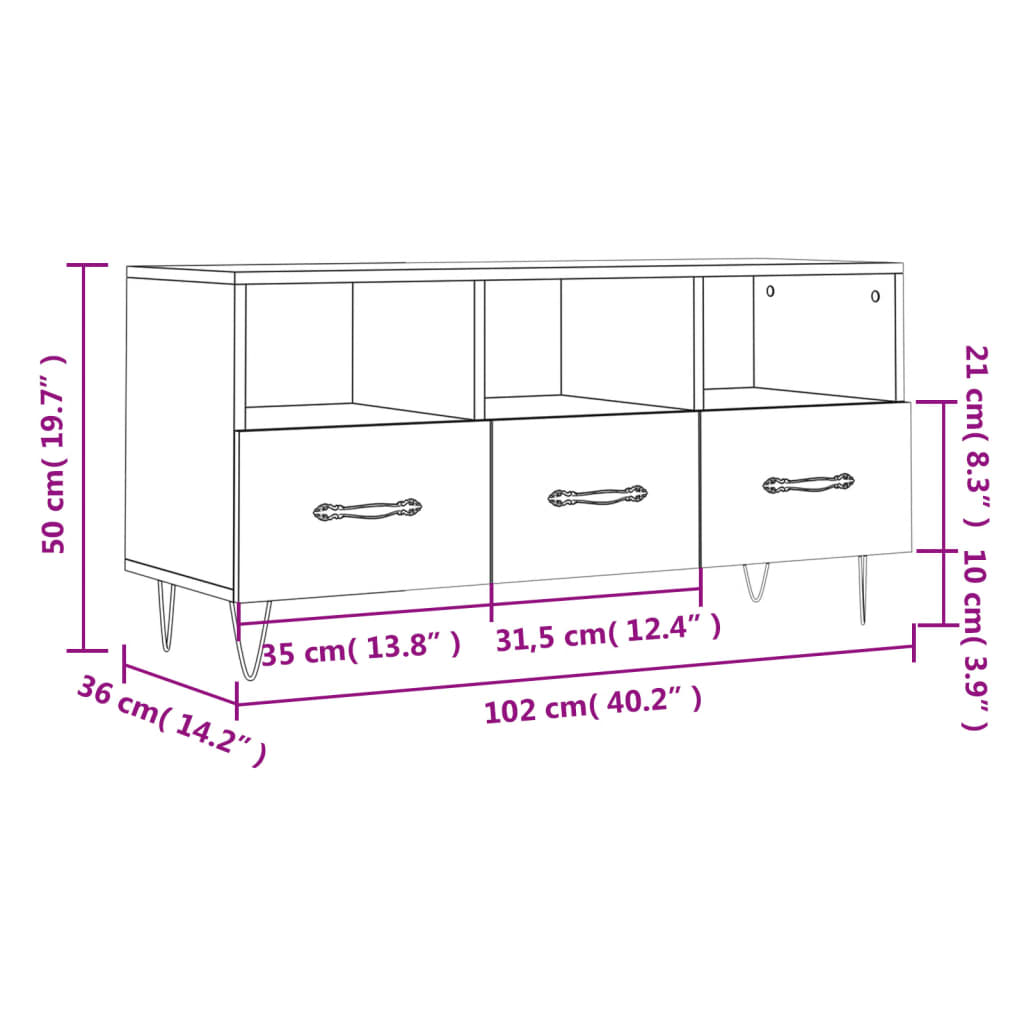 Tv-Meubel 102X36X50 Cm Bewerkt Hout Betongrijs