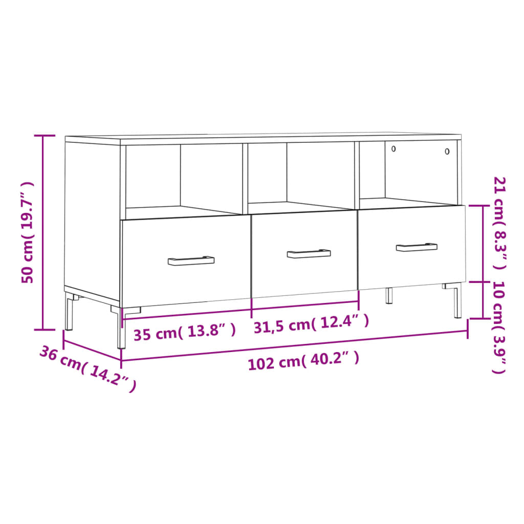 Tv-Meubel 102X36X50 Cm Bewerkt Hout Betongrijs