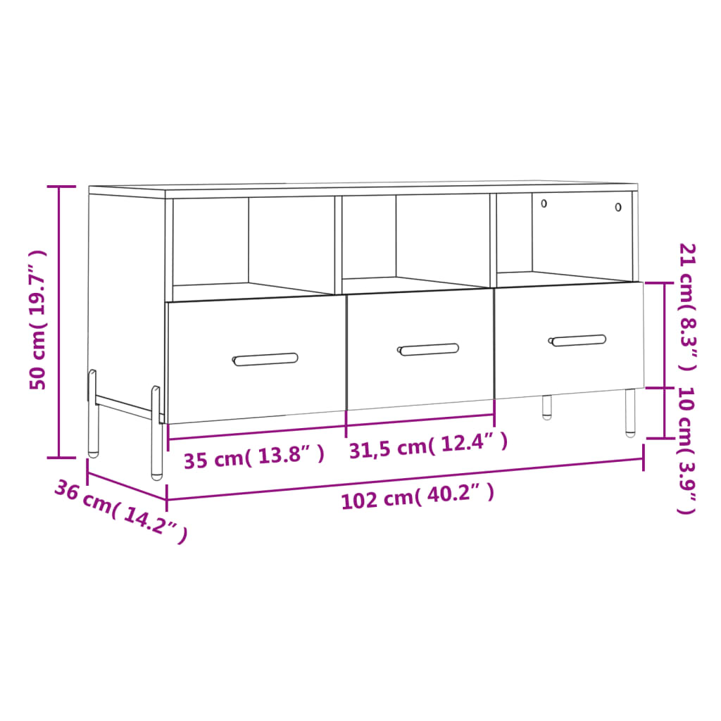 Tv-Meubel 102X36X50 Cm Bewerkt Hout Betongrijs