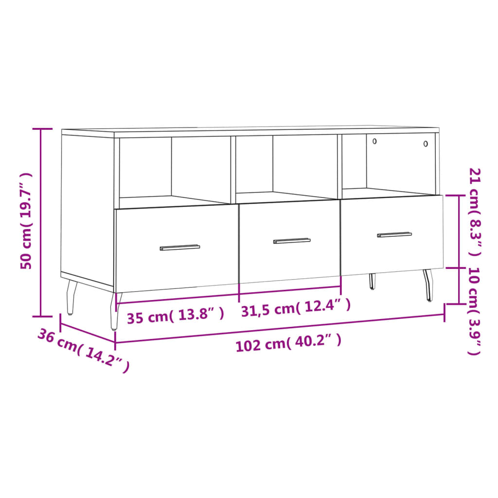 Tv-Meubel 102X36X50 Cm Bewerkt Hout Betongrijs