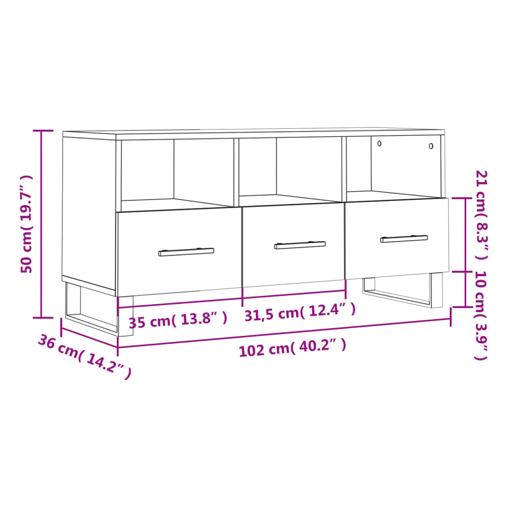 Tv-Meubel 102X36X50 Cm Bewerkt Hout Betongrijs