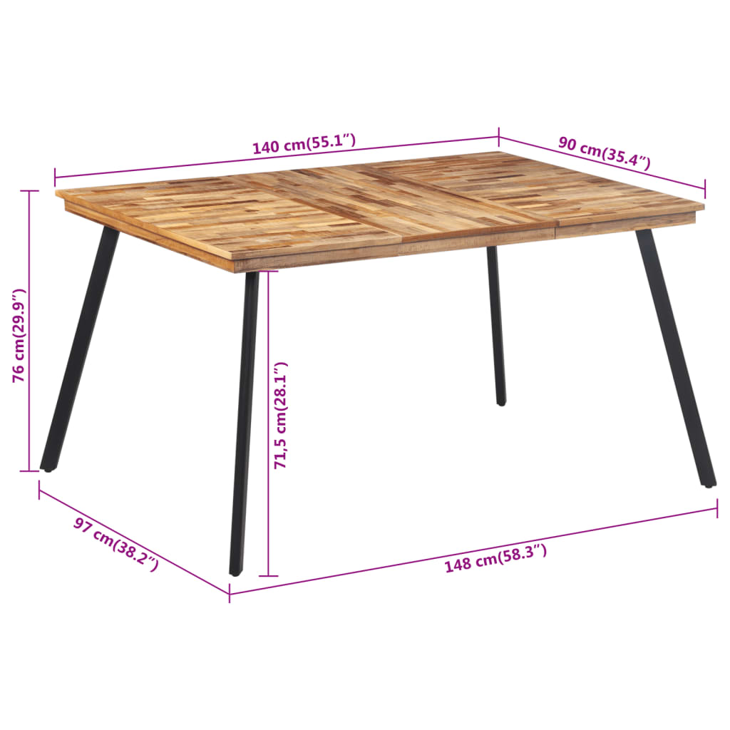 Eettafel 148x97x76 cm massief teakhout