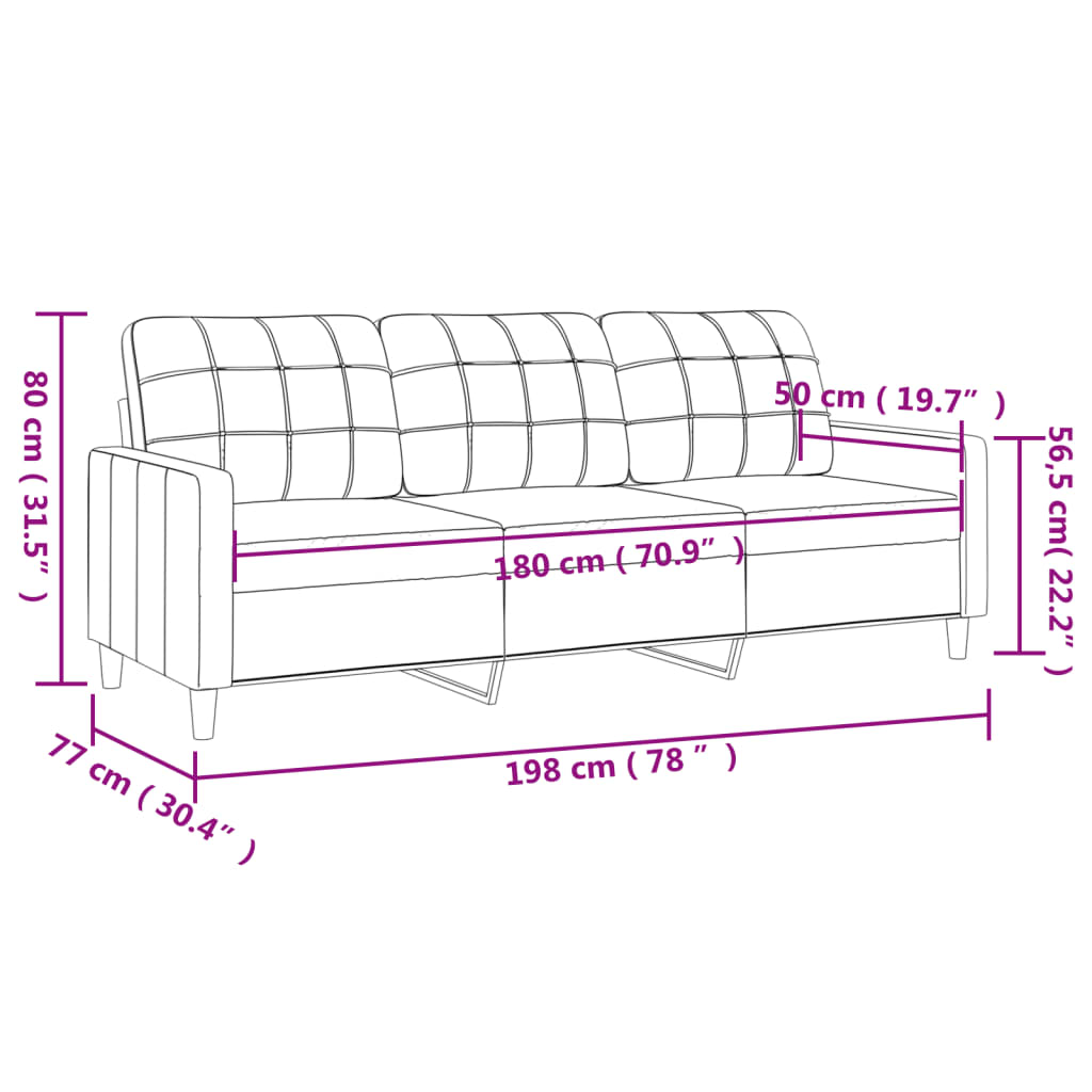 Driezitsbank 180 cm stof lichtgrijs