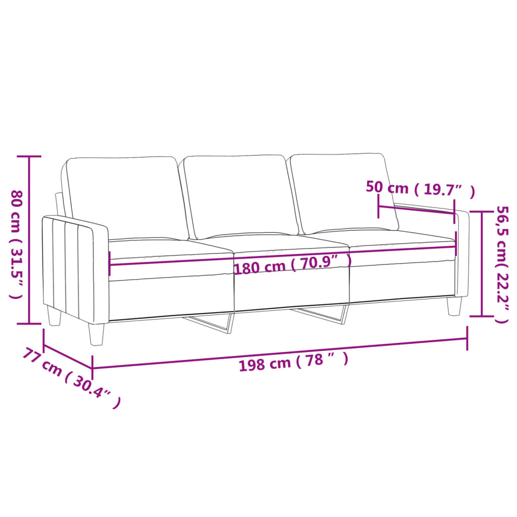 Driezitsbank 180 cm kunstleer crèmekleurig