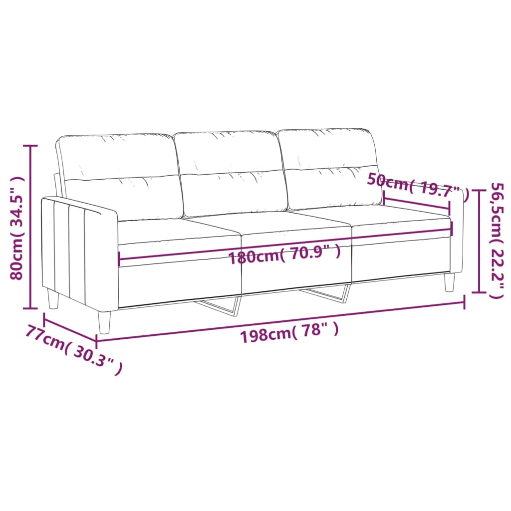 Driezitsbank 180 cm stof zwart