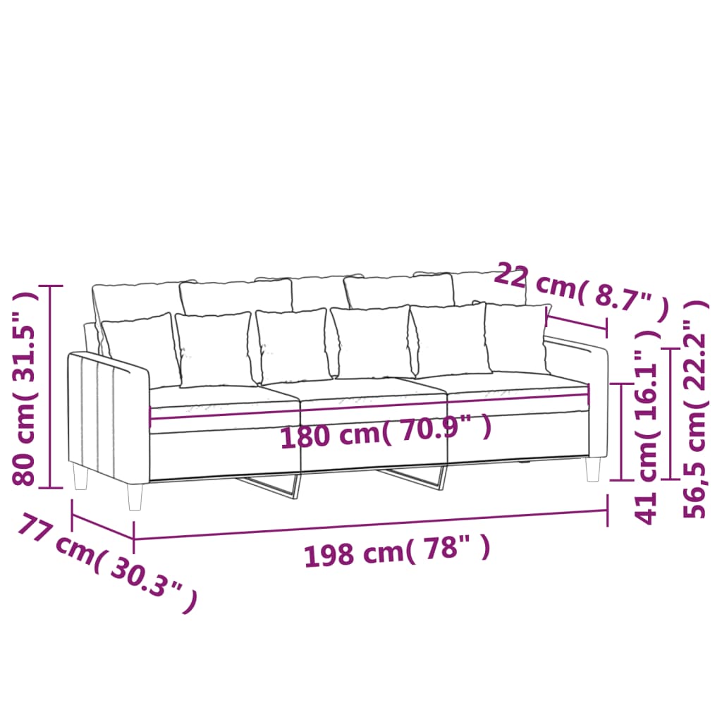 Driezitsbank 180 cm fluweel roze