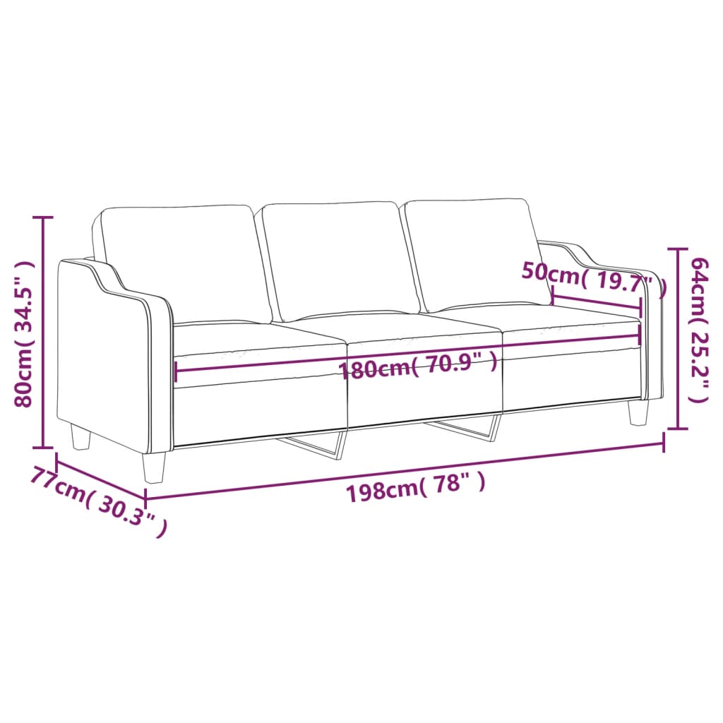 Driezitsbank 180 cm stof taupe