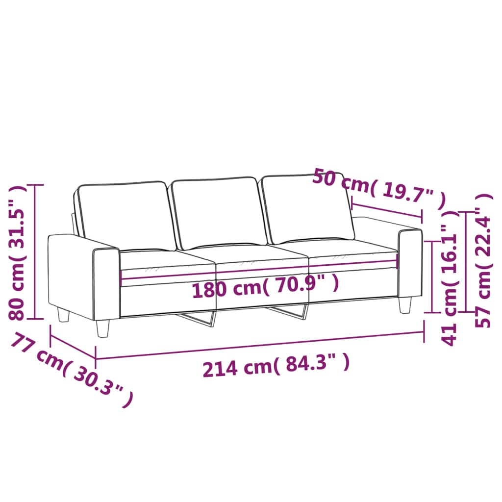 Driezitsbank 180 cm stof lichtgrijs