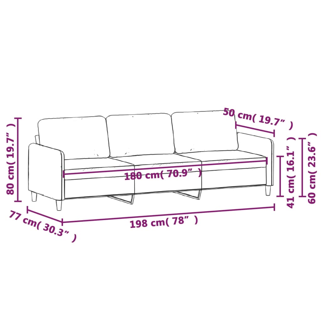 Driezitsbank 180 cm fluweel wijnrood