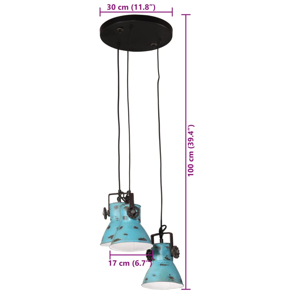 Hanglamp 25 W E27 30x30x100 cm verweerd blauw