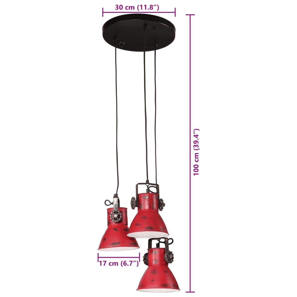 Hanglamp 25 W E27 30x30x100 cm verweerd rood