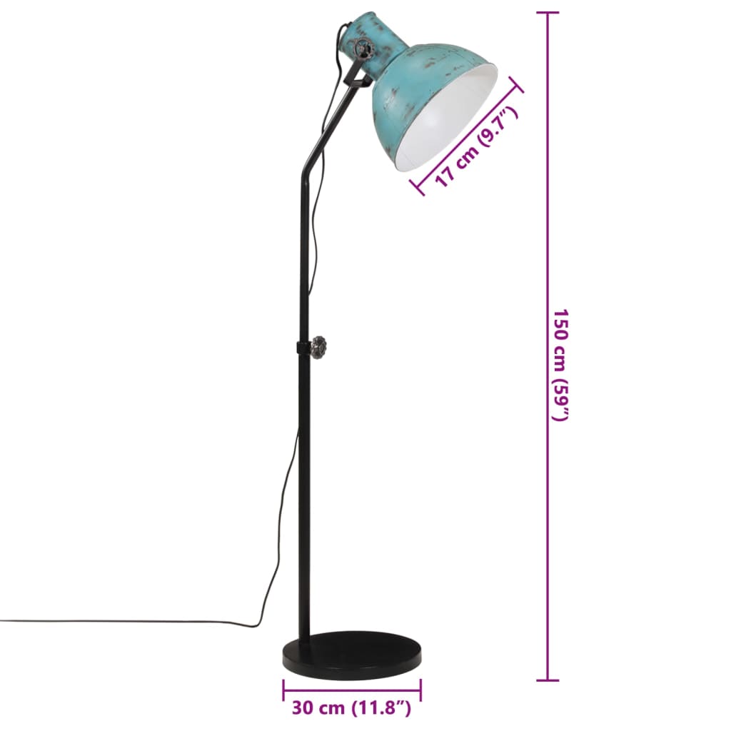 Vloerlamp 25 W E27 30x30x90/150 cm verweerd blauw