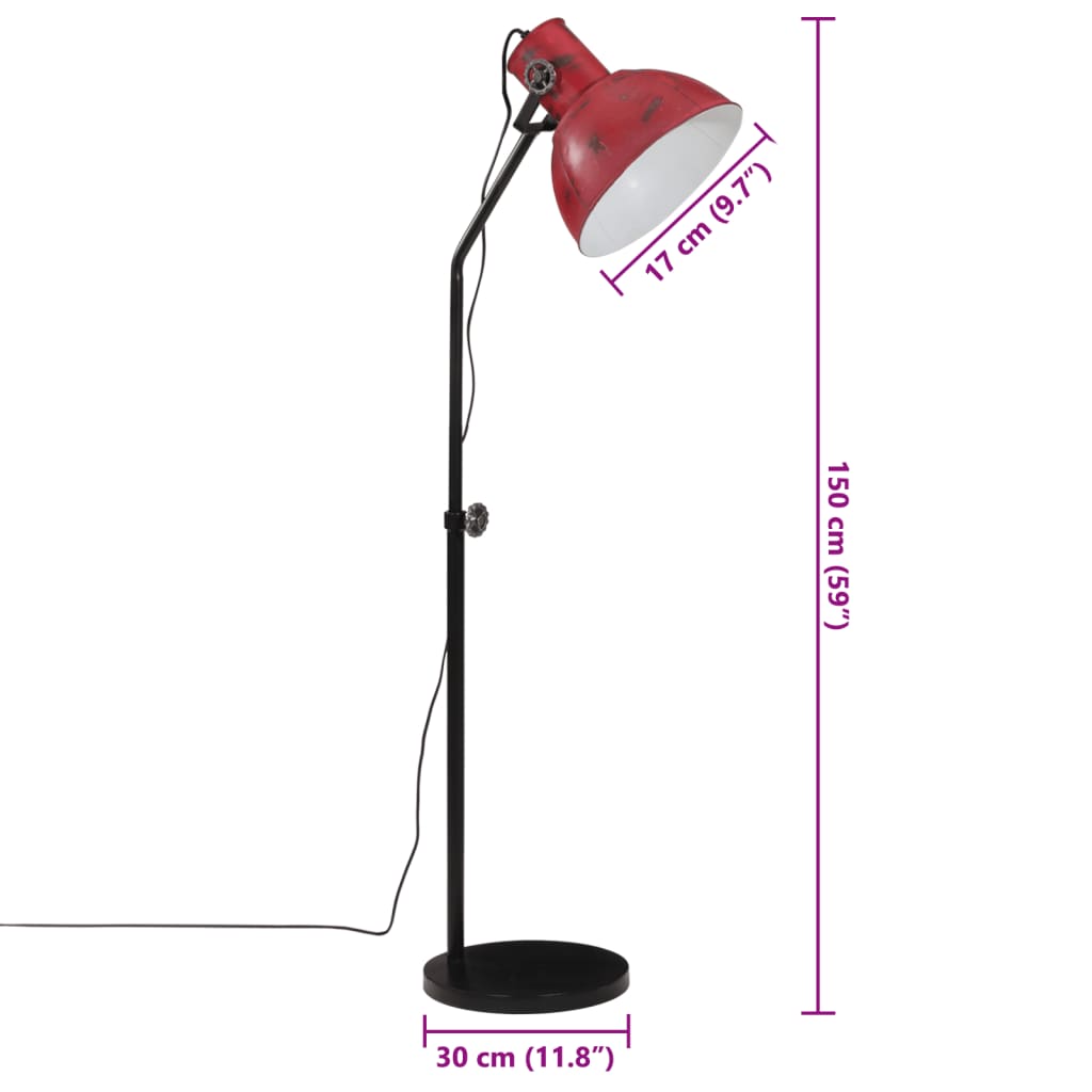 Vloerlamp 25 W E27 30x30x90/150 cm verweerd rood