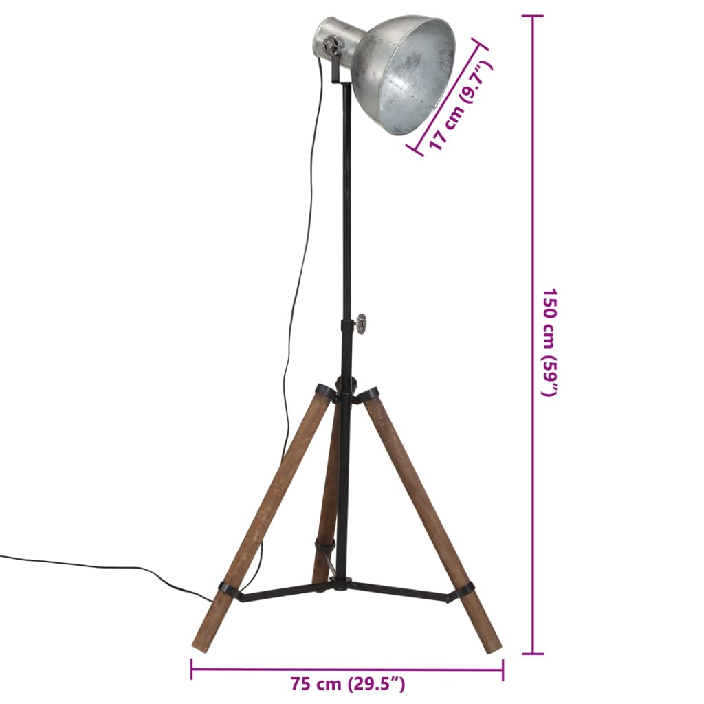 Vloerlamp 25 W E27 75x75x90-150 cm vintage zilverkleurig