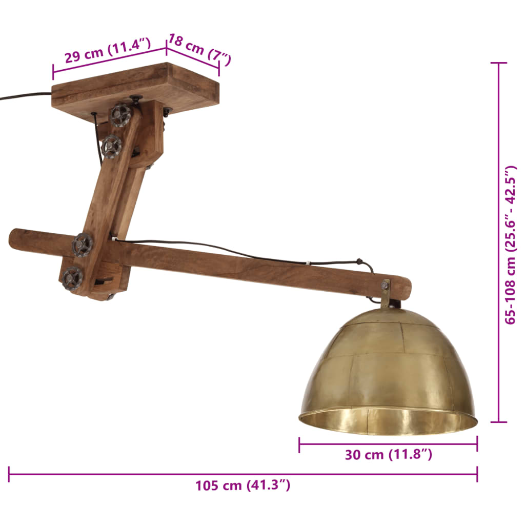 Plafondlamp 25 W E27 105x30x65-108 cm antiek messingkleurig