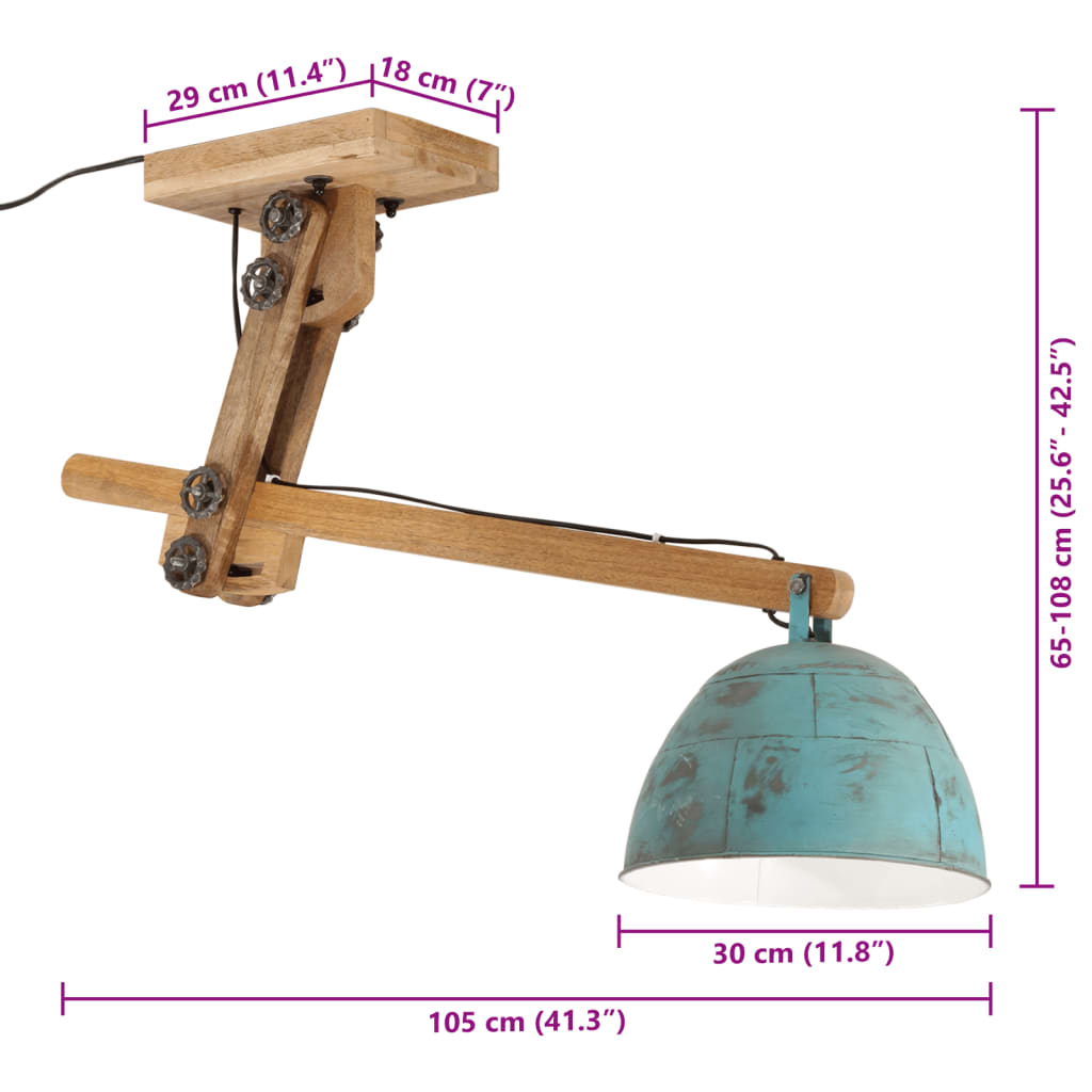 Plafondlamp 25 W E27 105x30x65-108 cm verweerd blauw