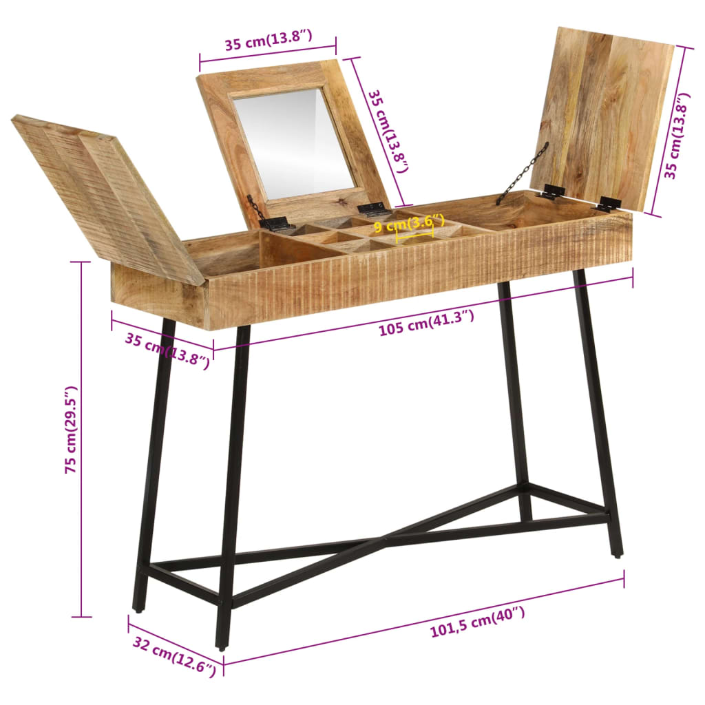 Kaptafel 105x35x75 cm massief ruw mangohout en ijzer