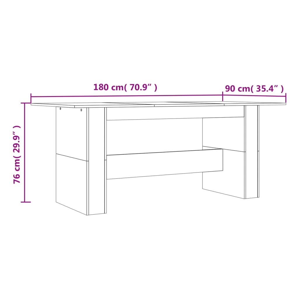 Eettafel 180x90x76 cm bewerkt hout gerookt eikenkleurig