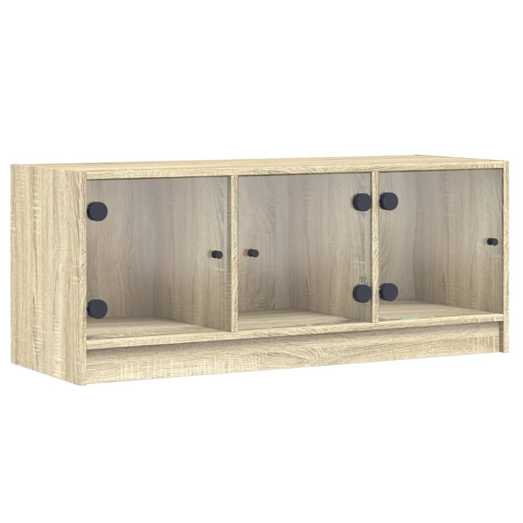 Tv-meubel met glazen deuren 102x37x42 cm sonoma eikenkleurig