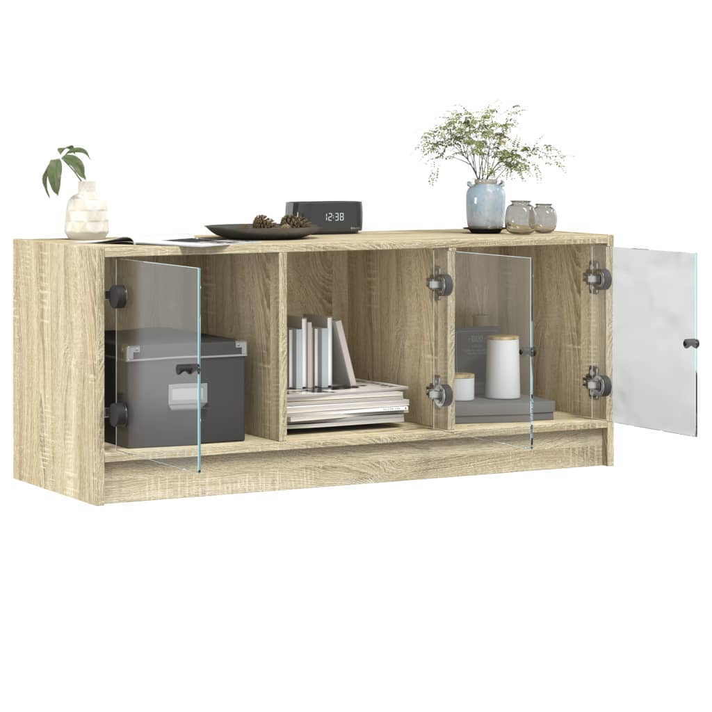 Tv-meubel met glazen deuren 102x37x42 cm sonoma eikenkleurig