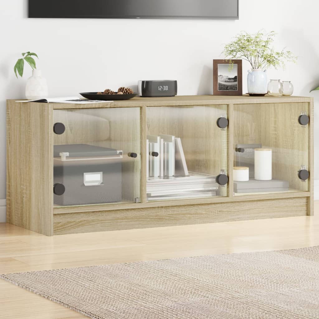 Tv-meubel met glazen deuren 102x37x42 cm sonoma eikenkleurig