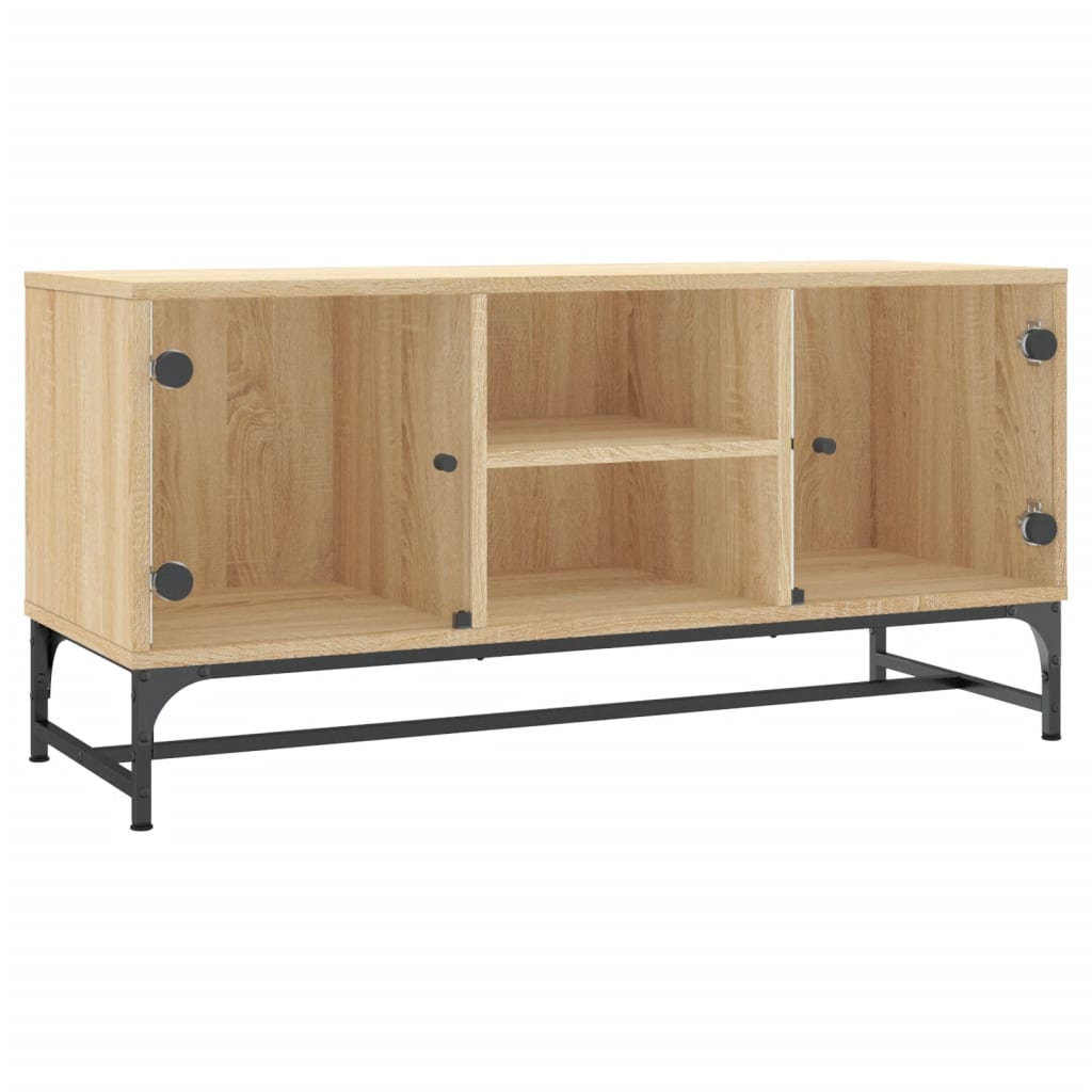 Tv-meubel met glazen deuren 102x37x50 cm sonoma eikenkleurig