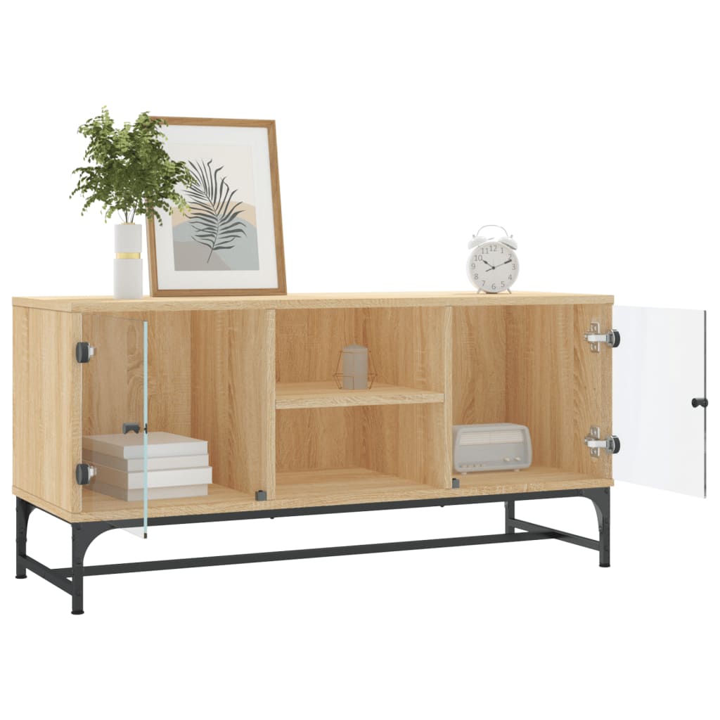 Tv-meubel met glazen deuren 102x37x50 cm sonoma eikenkleurig