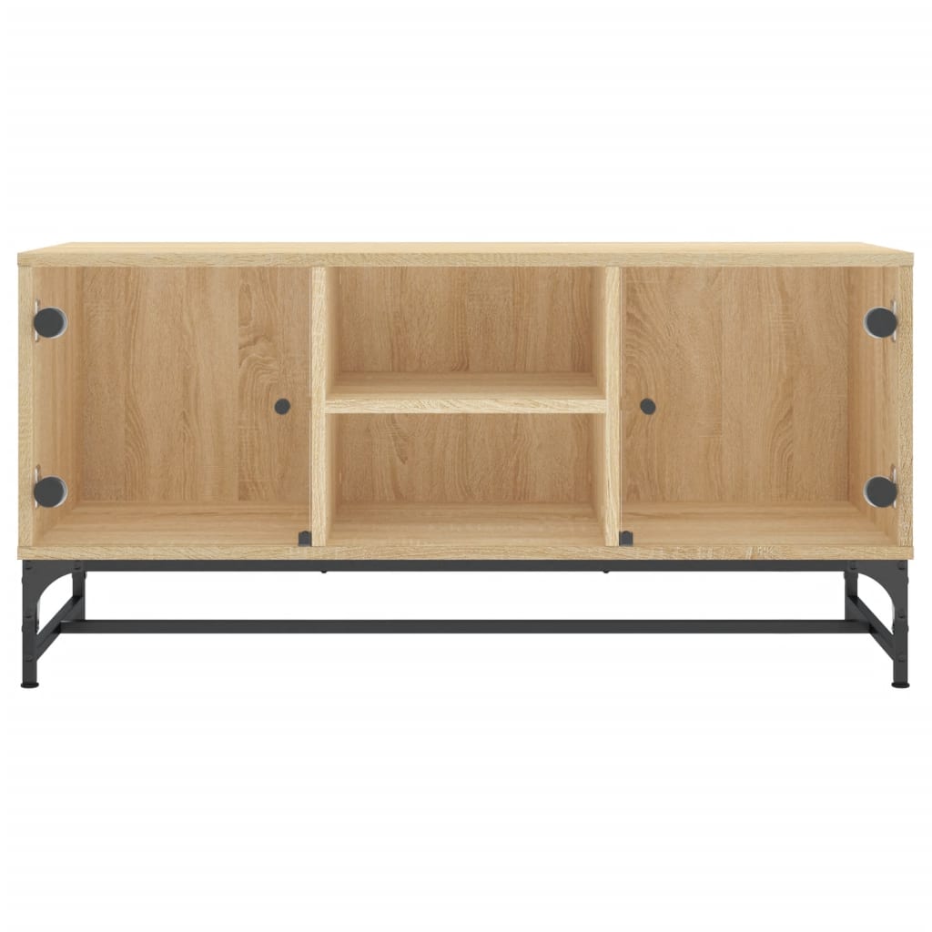 Tv-meubel met glazen deuren 102x37x50 cm sonoma eikenkleurig