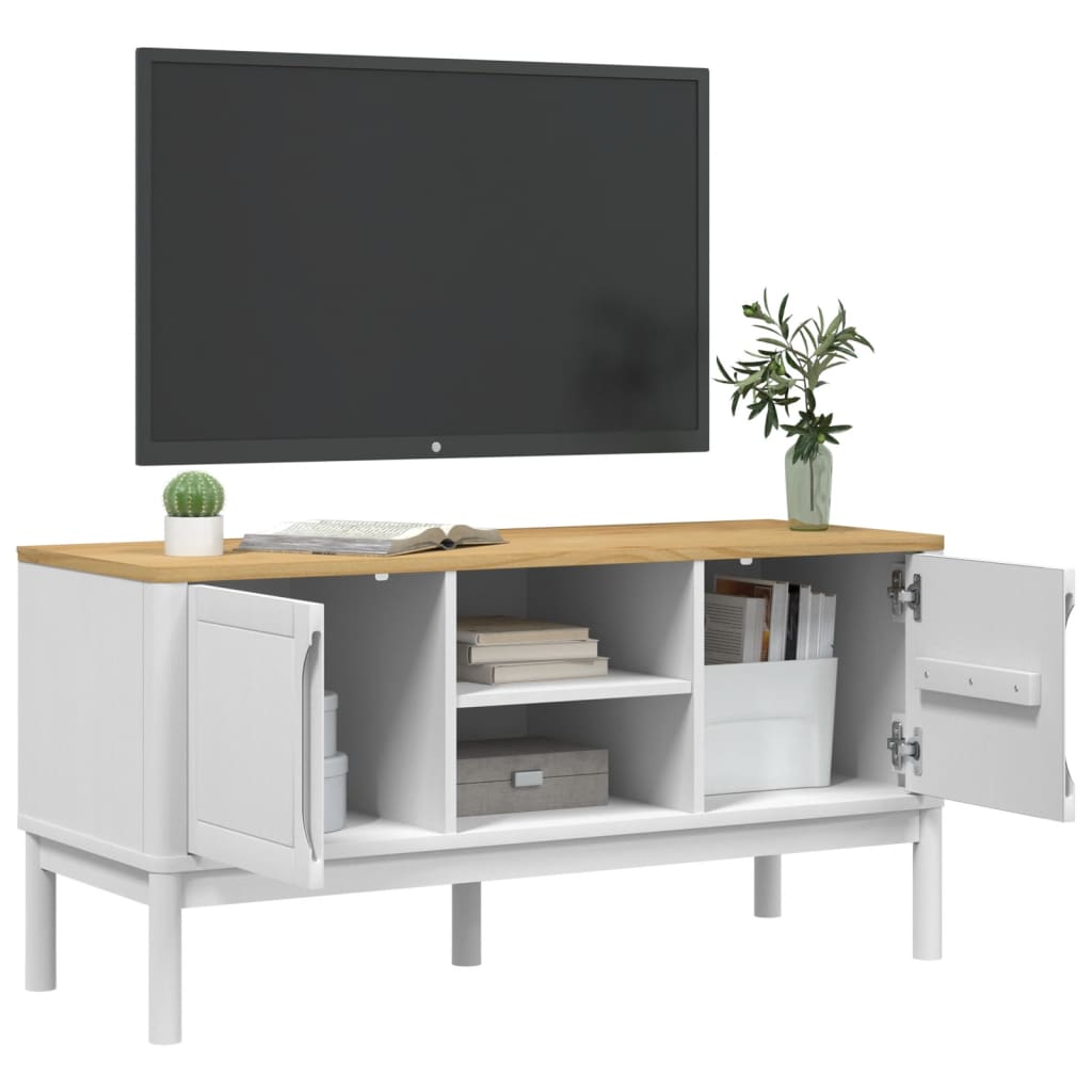 Tv-meubel FLORO 114x43x55 cm massief grenenhout wit