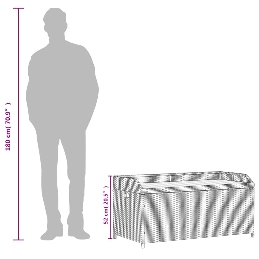 Opbergbank 100x50x52 cm poly rattan en acaciahout grijs