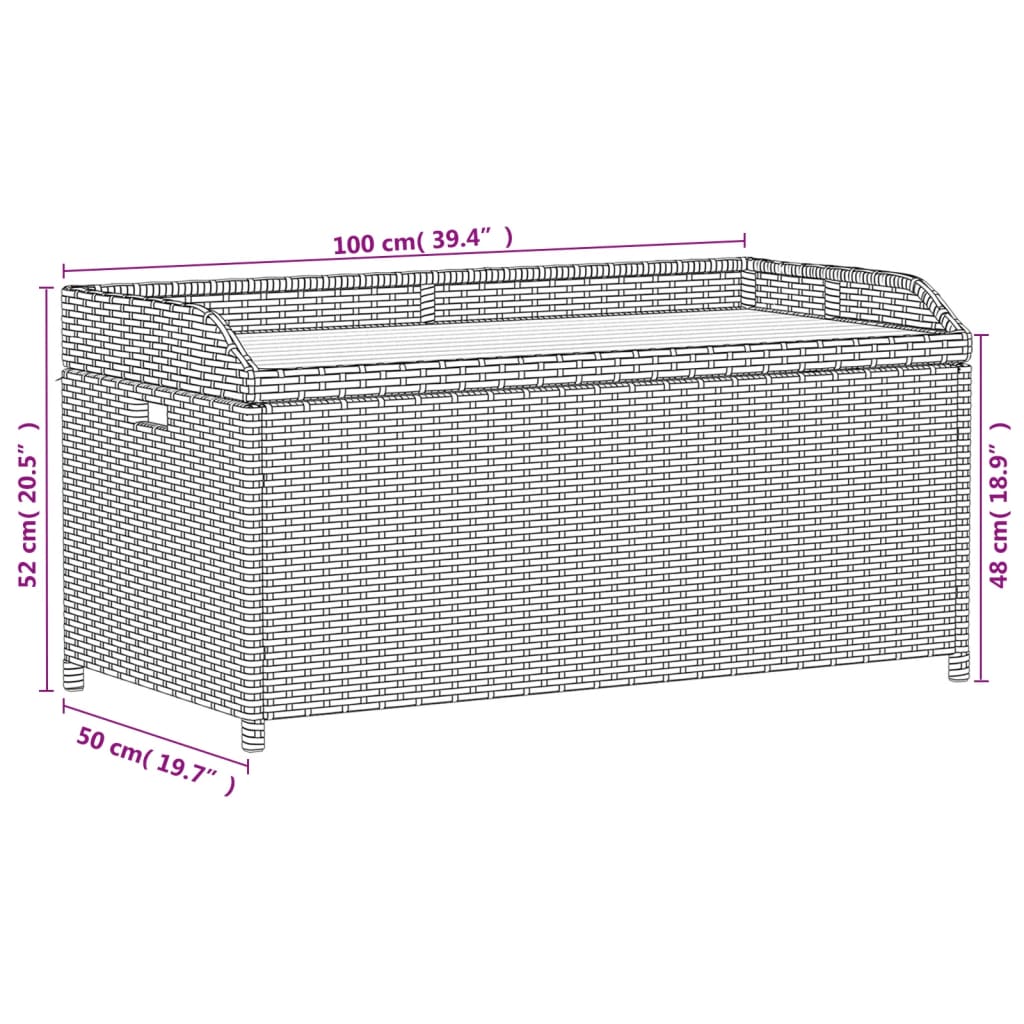 Opbergbank 100x50x52 cm poly rattan en acaciahout grijs