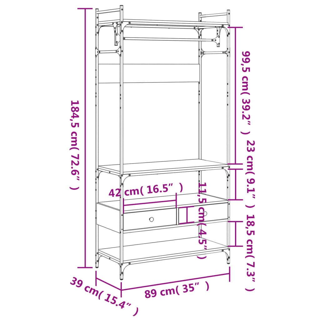 Kledingkast met lades 89x39x184,5 cm bewerkt hout bruineiken