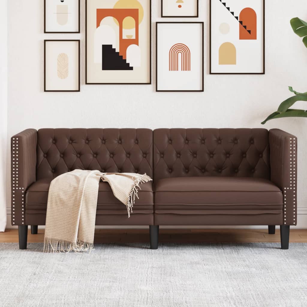 Tweezitsbank Chesterfield-stijl kunstleer bruin