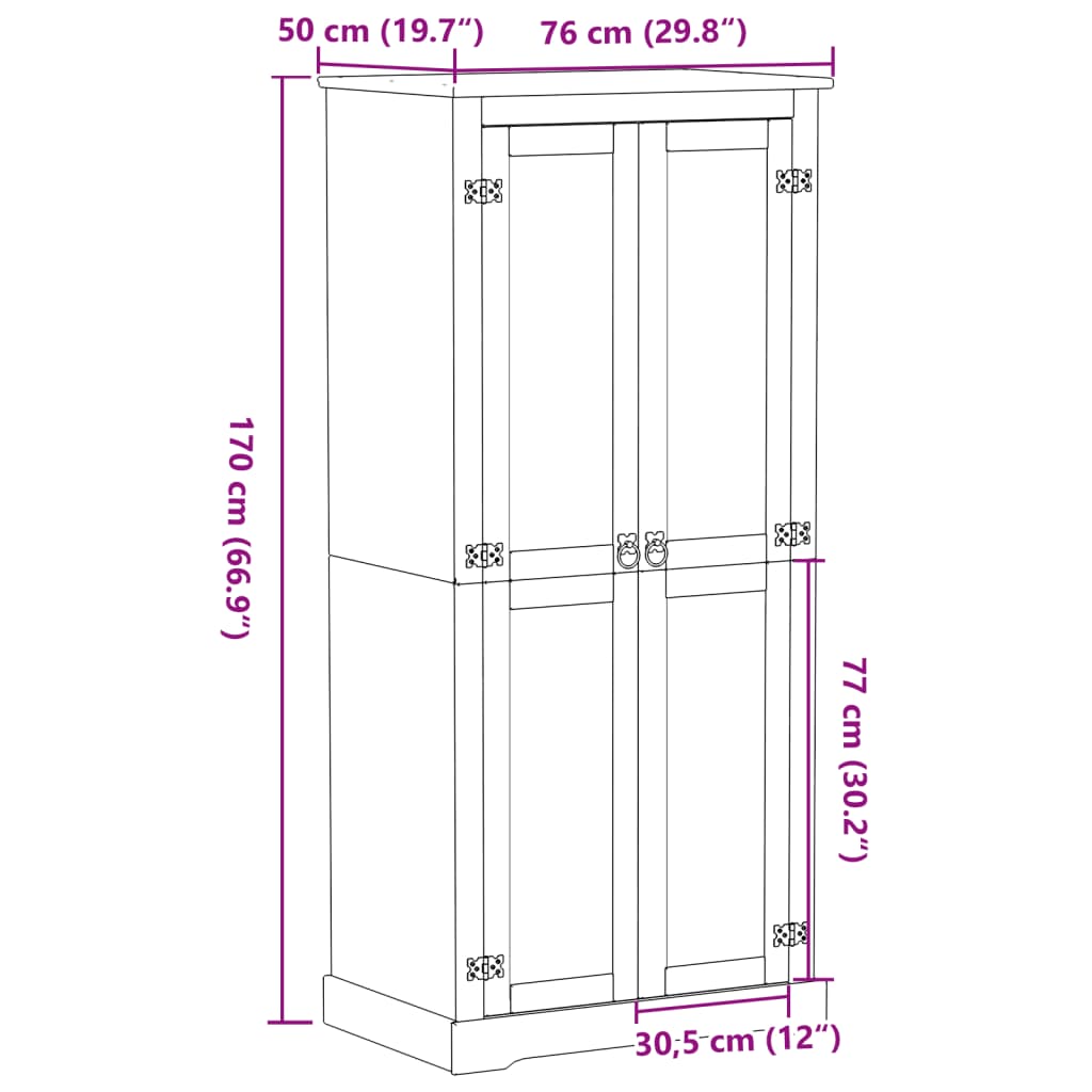 Kledingkast Corona 76x50x170 cm massief grenenhout