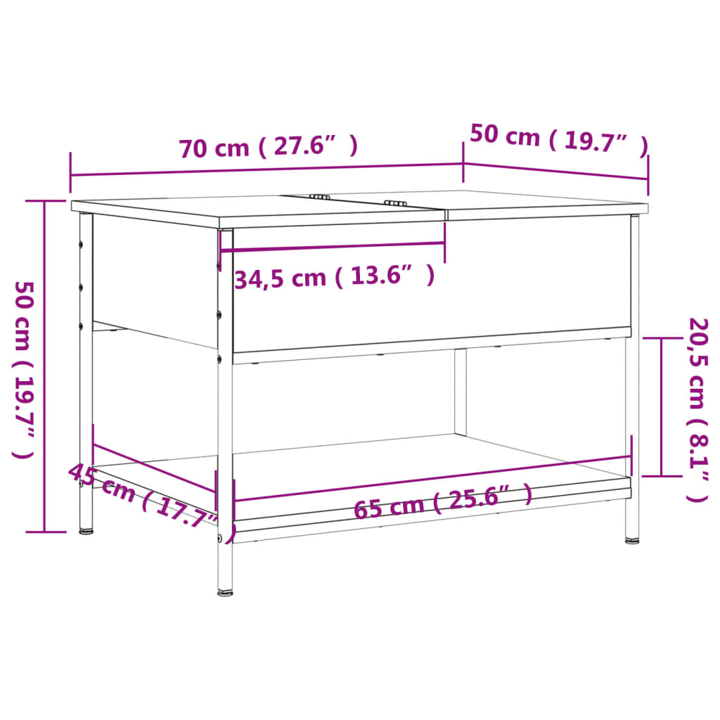 Salontafel 70x50x50 cm bewerkt hout en metaal zwart