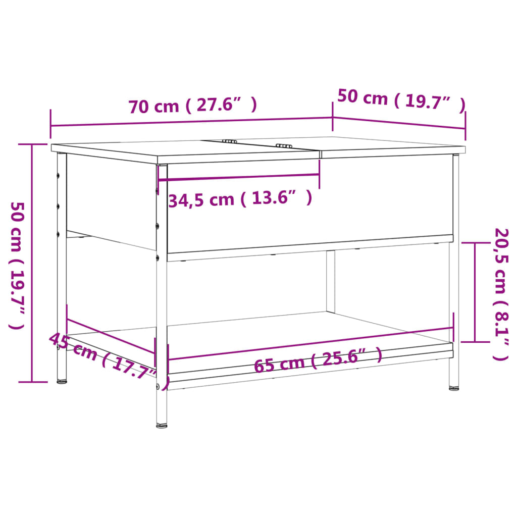 Salontafel 70x50x50 cm bewerkt hout en metaal gerookt eiken