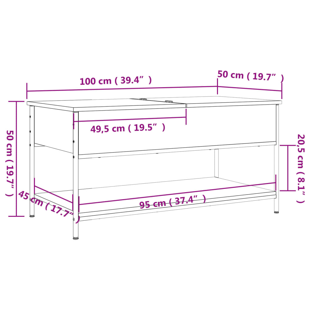 Salontafel 100x50x50 cm bewerkt hout en metaal grijs sonoma