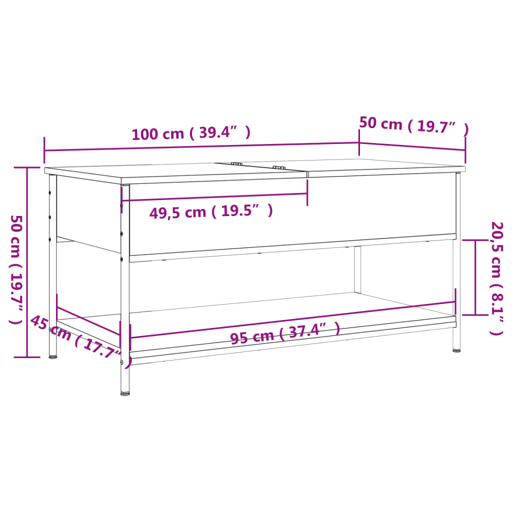 Salontafel 100x50x50 cm bewerkt hout en metaal bruineikenkleur