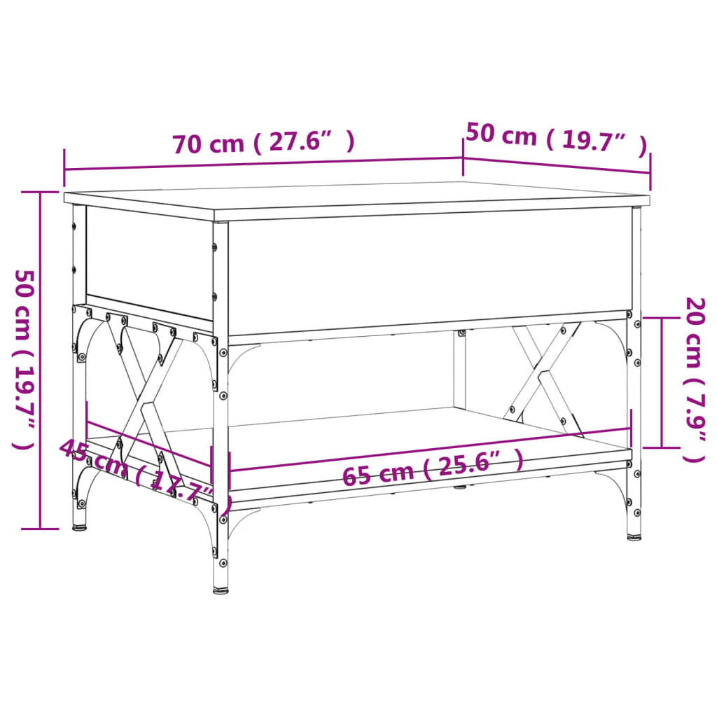 Salontafel 70x50x50 cm bewerkt hout en metaal zwart