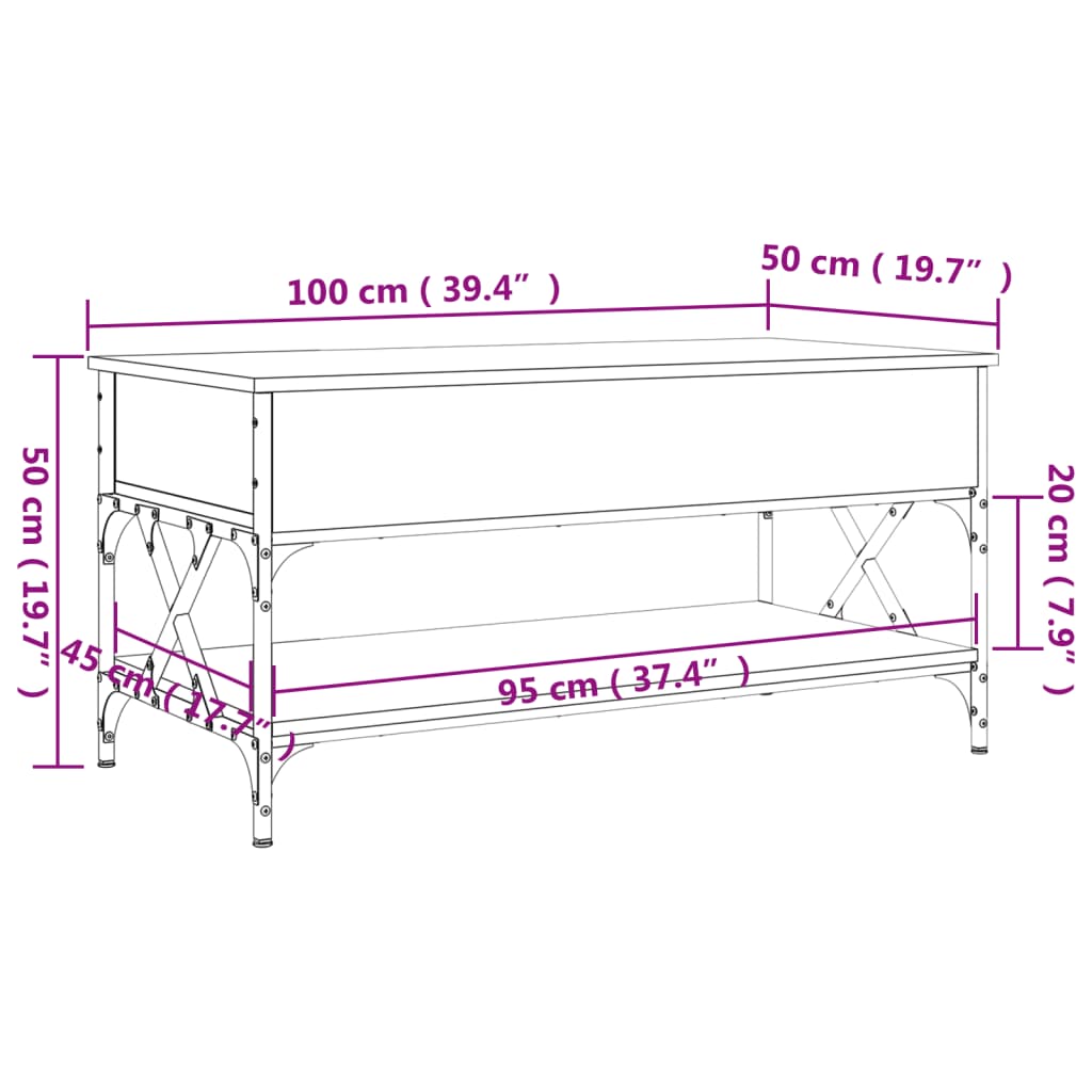 Salontafel 100x50x50 cm bewerkt hout en metaal bruineikenkleur