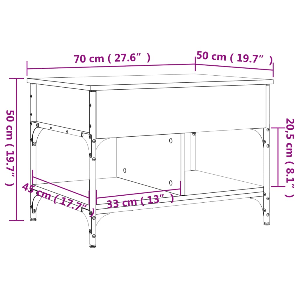 Salontafel 70x50x50 cm bewerkt hout en metaal grijs sonoma