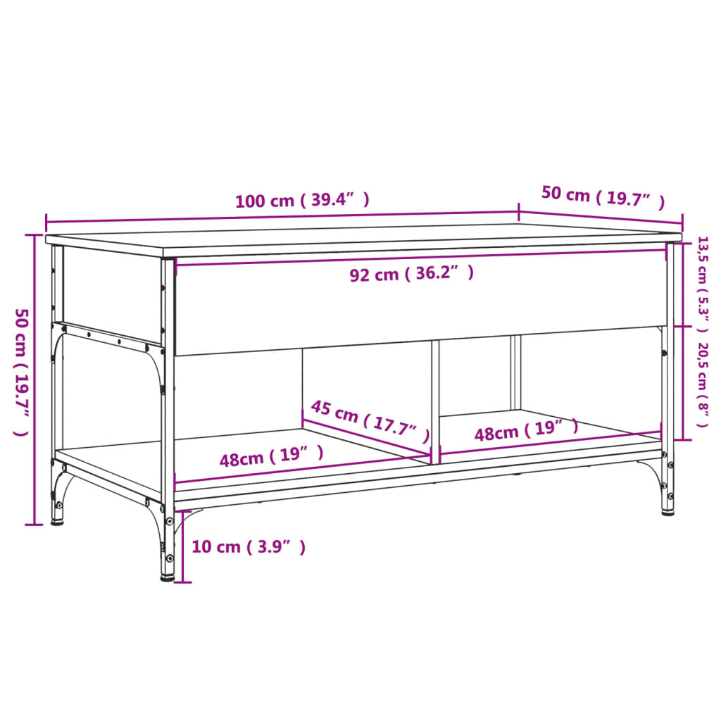 Salontafel 100x50x50 cm bewerkt hout en metaal zwart