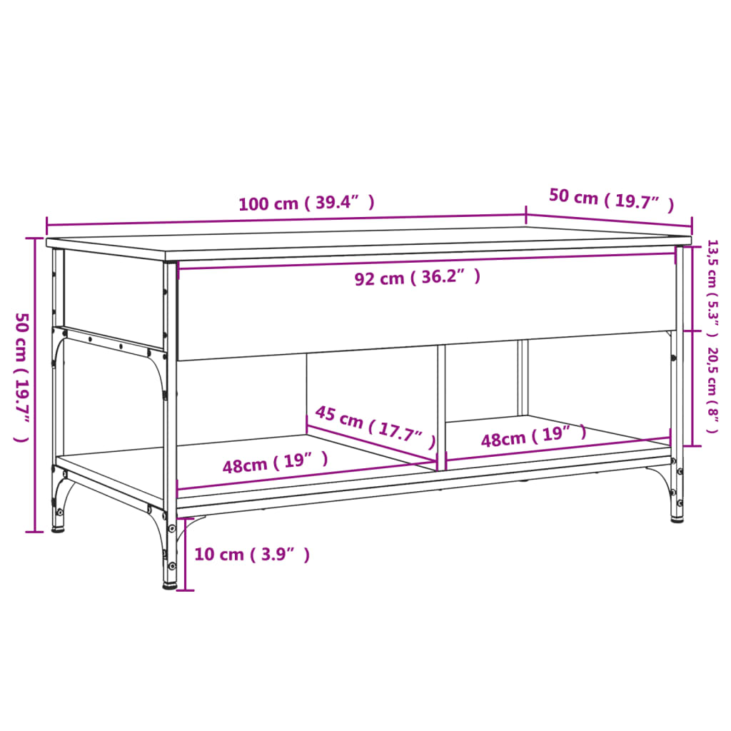 Salontafel 100x50x50 cm bewerkt hout en metaal grijs sonoma