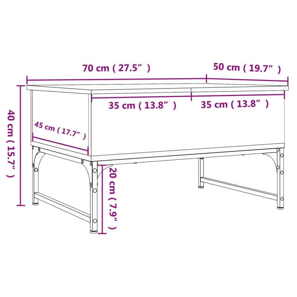 Salontafel 70x50x40 cm bewerkt hout en metaal zwart