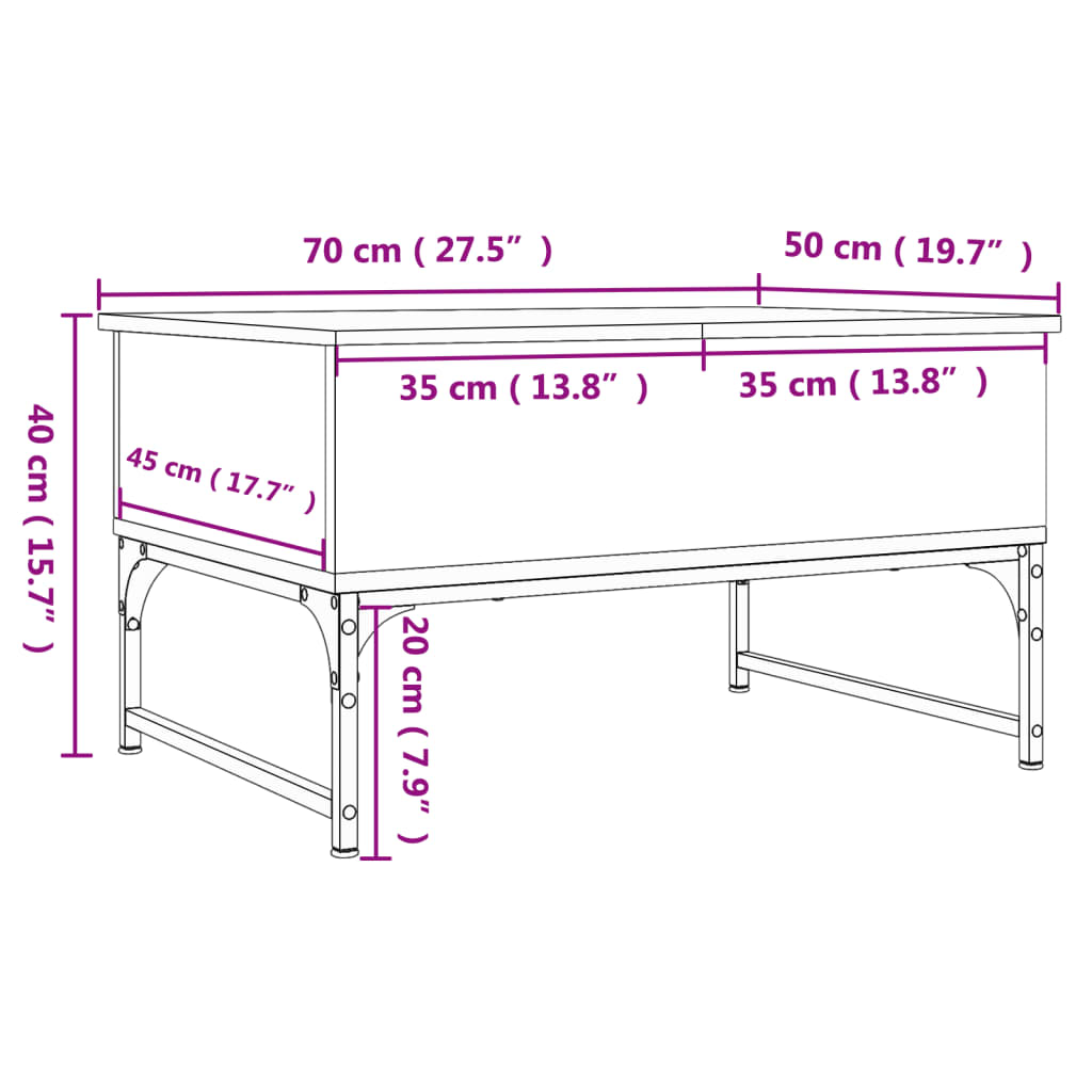 Salontafel 70x50x40 cm bewerkt hout en metaal bruin eikenkleur