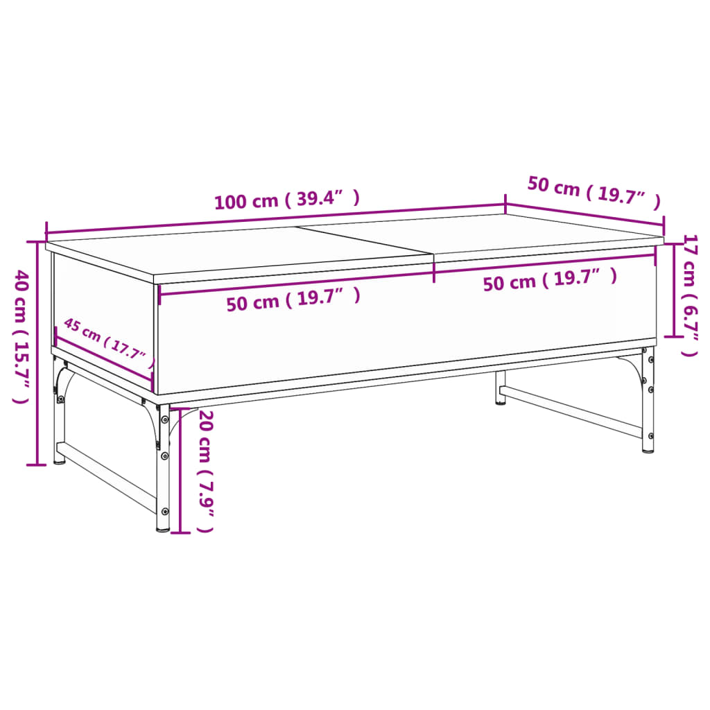 Salontafel 100x50x40 cm bewerkt hout en metaal sonoma eiken