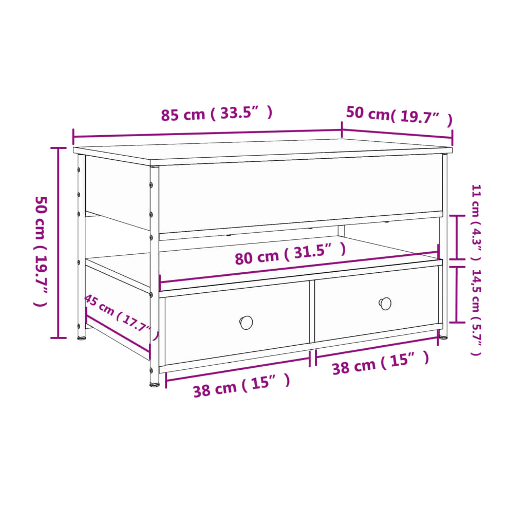 Salontafel 85x50x50 cm bewerkt hout en metaal zwart